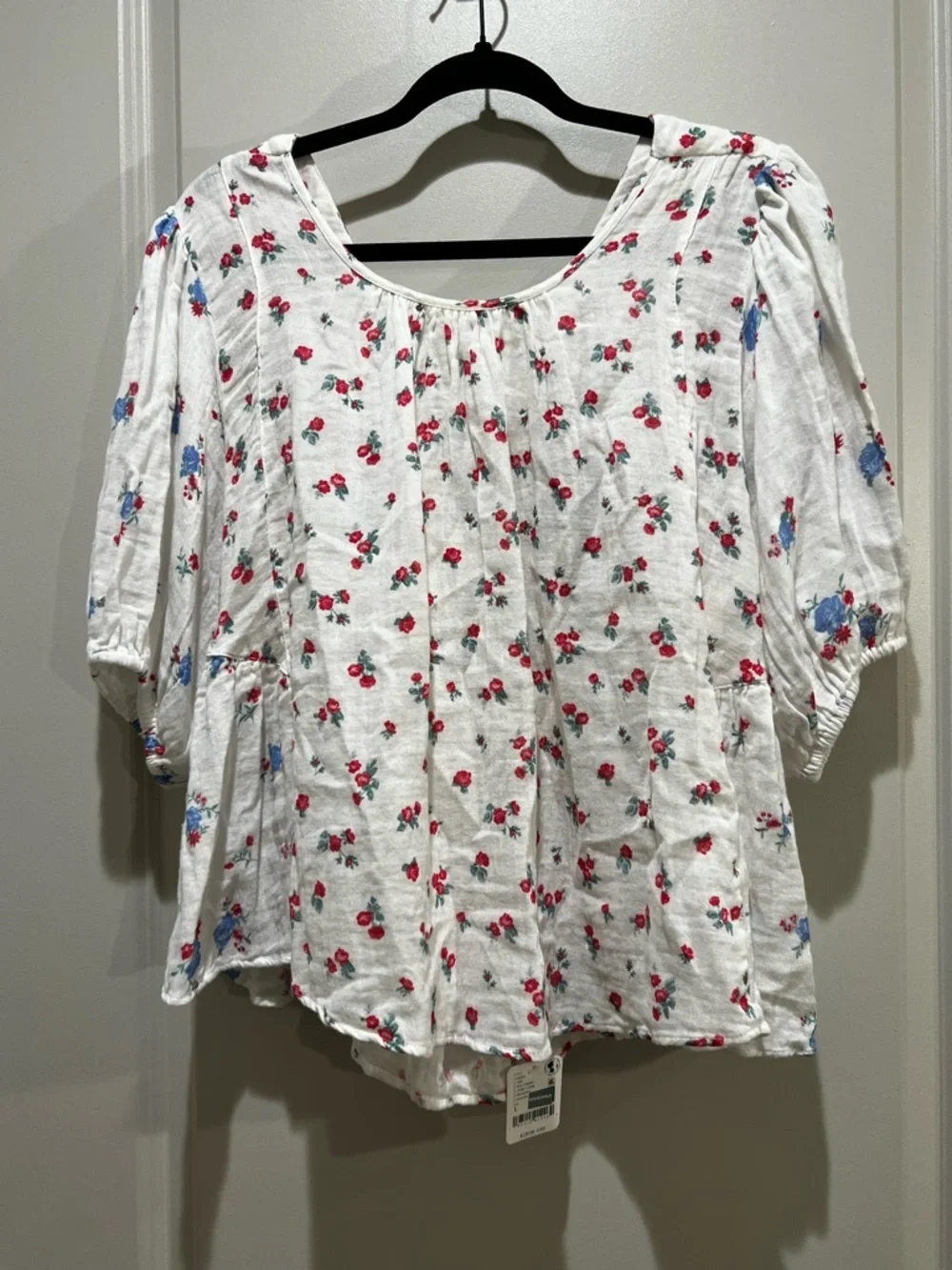 Free People Chloe Floral Tie Back Peplum Top L White OB1960043 NWT